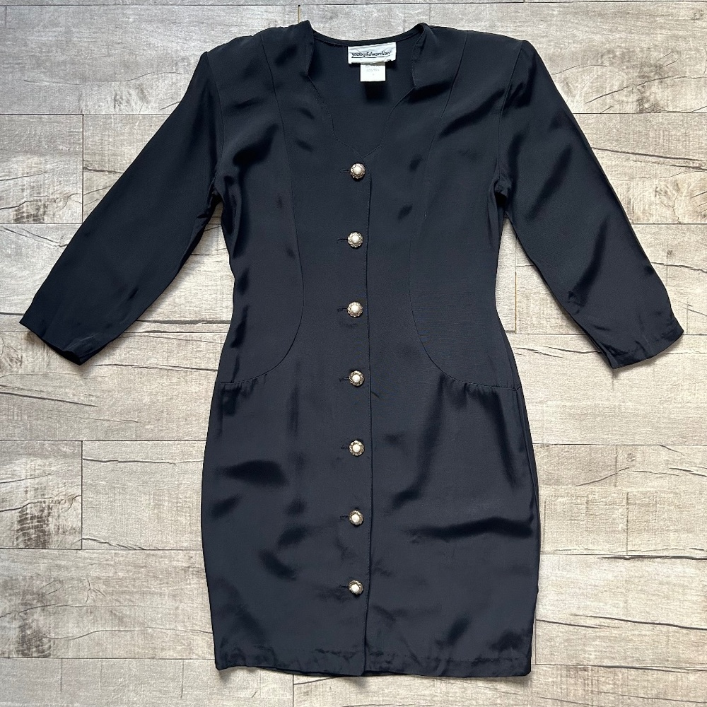 Vintage Young Edwardian Black 80s Retro Goth Grunge Sheath Dress Victorian Gem 7